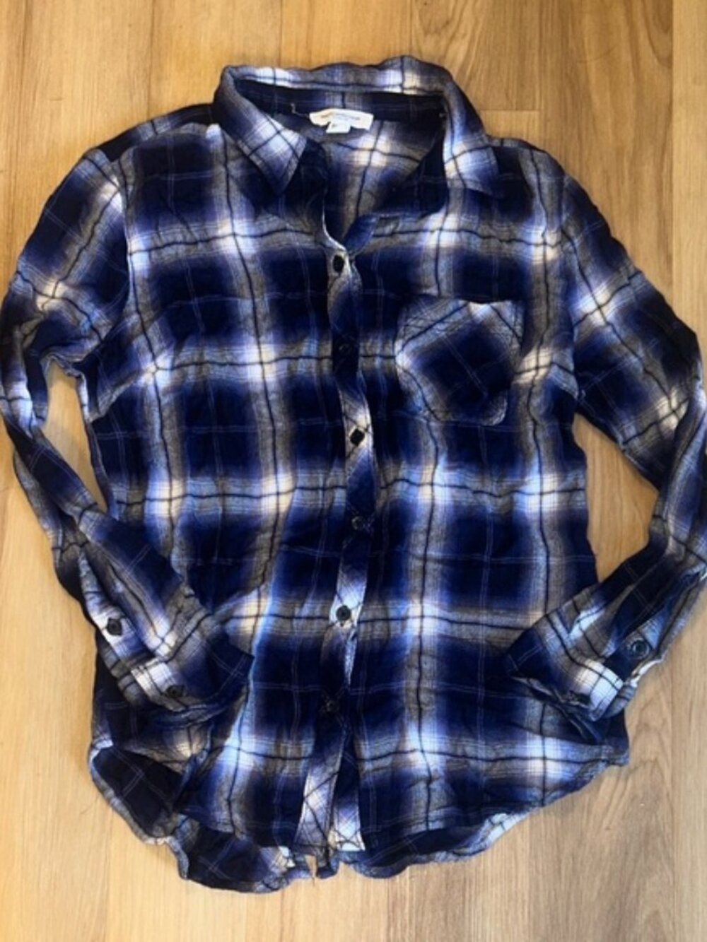 beachlunchlounge Blue and White Plaid Button Down Shirt